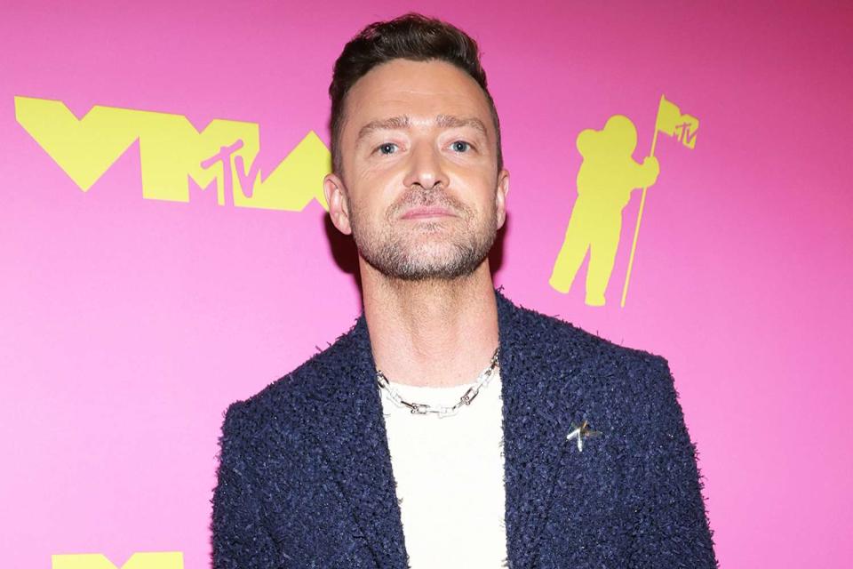 <p>Kevin Mazur/Getty </p> Justin Timberlake in New Jersey in September 2023