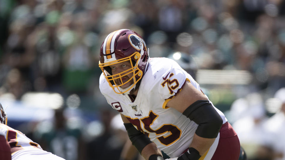 Washington Redskins guard Brandon Scherff in action while facing the Philadelphia Eagles during an NFL football game, Sunday, Sept. 8, 2019, in Philadelphia, PA. (AP Photo/Jason E. Miczek)