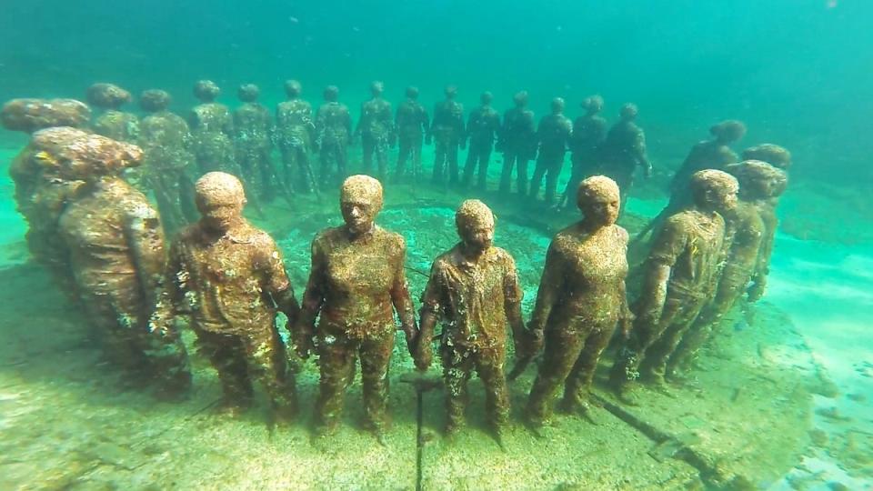 The Molinere Underwater Sculpture Park in Grenada was designed by British sculptor Jason deCaires Taylor and is thought to be a tribute to enslaved African people (Supplied)