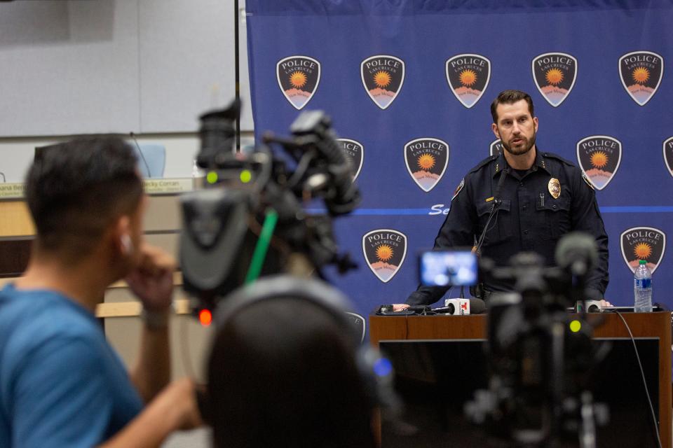 Las Cruces Police Department interim Chief Jeremy Story holds a news conference to answer questions about an officer-involved shooting that occurred earlier that morning on Tuesday, Oct. 3, 2023, at Las Cruces City Hall.