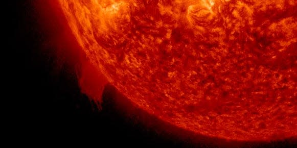 The solar plasma waterfall is shown in this gif of the southern pole of the sun. You can see plasma falling back down to the surface of the sun.