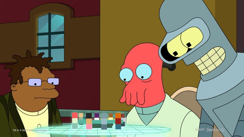 Hermes, the Professor, and Bender in Futurama