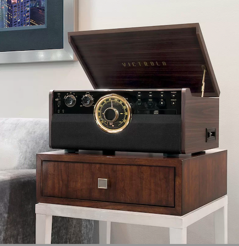 6-in-1 Wood Empire Bluetooth Record Player with 3-Speed Turntable