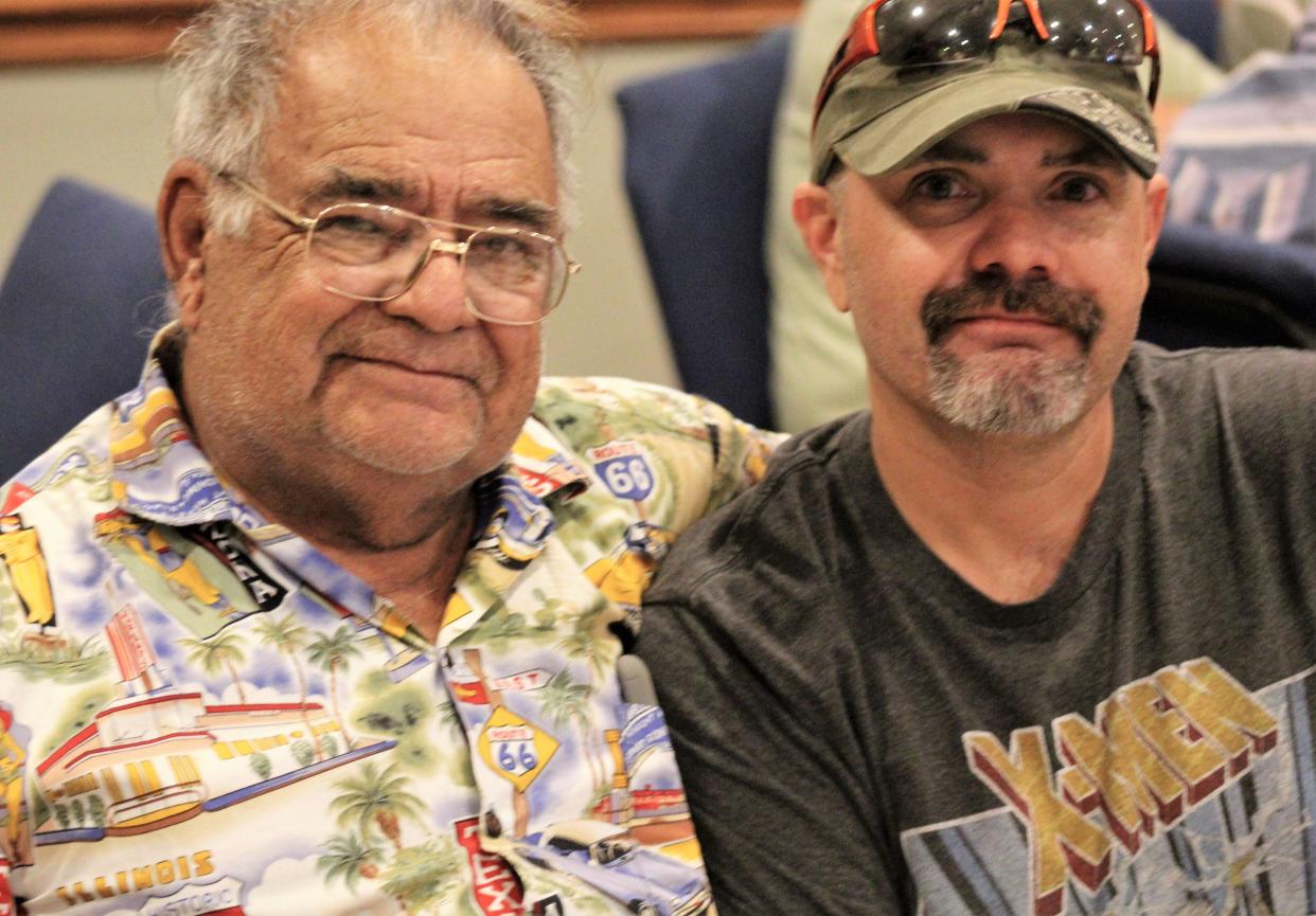 Andy Sandoval and his son Michael were guests Thursday at the "We Honor Veterans" dinner, a summer event of Hospice of the Big Country. Dad served in the Army in Vietnam, 1965-66, while son, also in the Army, went to Iraq in 2003 and 2003. He was in the Army for nine years. He is from Anson.