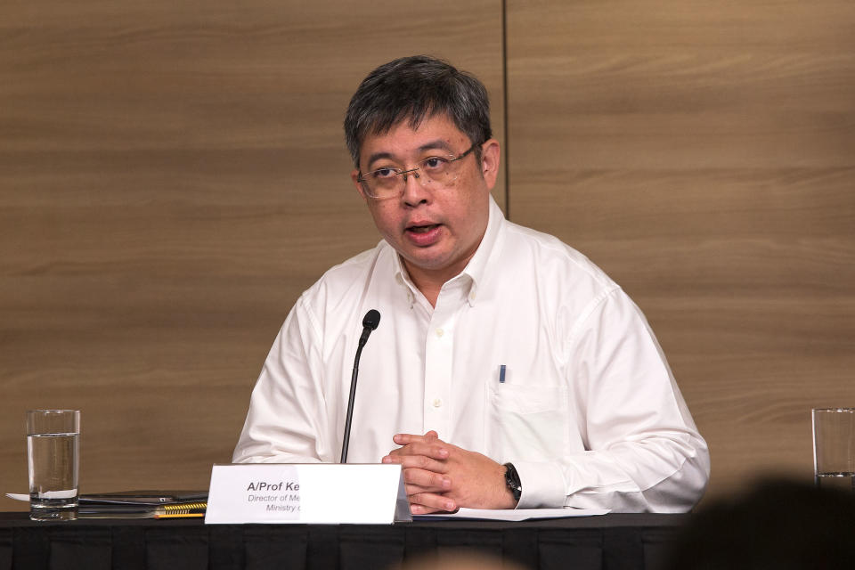 MOH's director of medical services Kenneth Mak speaking at the multi-ministry taskforce on the Wuhan coronavirus press conference on 4 February 2020. (PHOTO: Dhany Osman / Yahoo News Singapore)