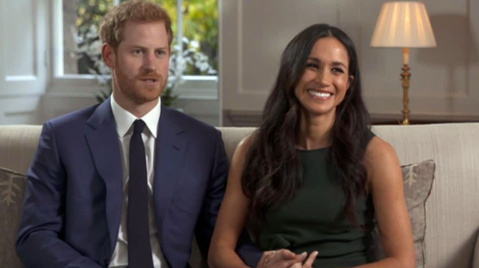 Prince Harry and Meghan Markle talk about their engagement during their first TV interview in London. Source: AAP