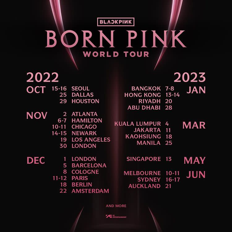 BLACKPINK公佈世界巡演場次。（圖／翻攝自IG）