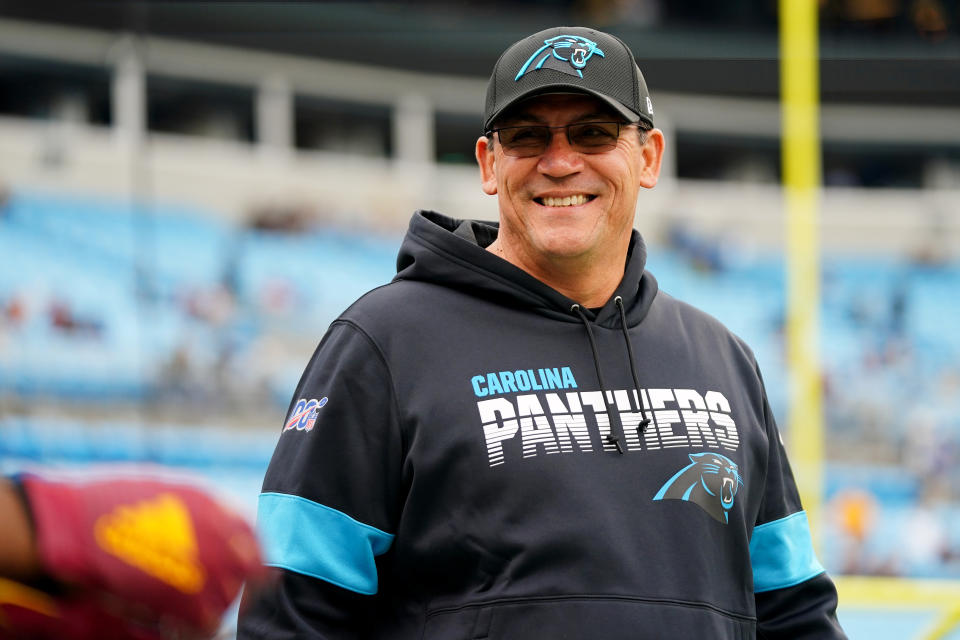 CHARLOTTE, NORTH CAROLINA - DECEMBER 01: Head coach Ron Rivera of the Carolina Panthers before their game against the Washington Redskins at Bank of America Stadium on December 01, 2019 in Charlotte, North Carolina. (Photo by Jacob Kupferman/Getty Images)