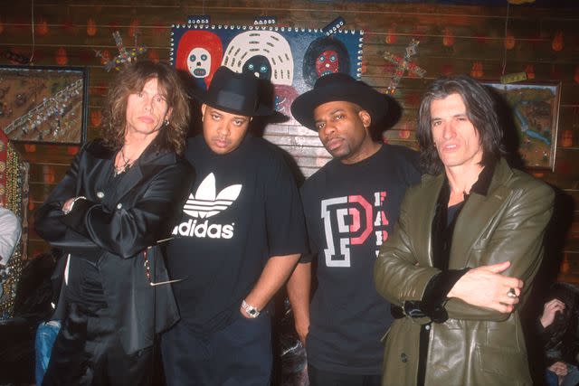 <p>Jeffrey Mayer/WireImage</p> Steven Tyler, Rev Run, Jam Master Jay and Joe Perry at the House of Blues