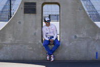 CORRECTS BYLINE TO MICHAEL CONROY INSTEAD OF DAVE PARKER - Graham Rahal sits in the base of the scoring pylon before qualifications for the final three starting spots in the Indianapolis 500 auto race at Indianapolis Motor Speedway, Sunday, May 21, 2023, in Indianapolis. (AP Photo/Michael Conroy)