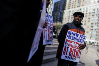 Haitian immigrants and supporters rally to reject DHS Decision to terminate TPS for Haitians, at the Manhattan borough in New York, U.S., November 21, 2017. REUTERS/Eduardo Munoz