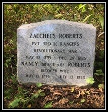 Zaccheus and Nancy Roberts’ tombstone at Preserve on the Clinch (Roberts Cemetery).