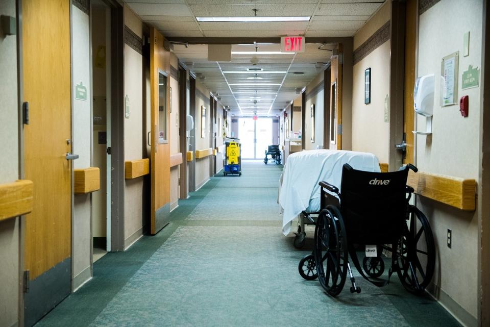 Families across New York share similar frustrations as nursing-home staffing shortages worsen under the strain of a pandemic. Shown is a resident wing at Sapphire Nursing and Rehab at Goshen during a tour to elected officials and press of the facility.