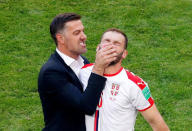 Soccer Football - World Cup - Group E - Costa Rica vs Serbia - Samara Arena, Samara, Russia - June 17, 2018 Serbia coach Mladen Krstajic and Branislav Ivanovic celebrate after the match REUTERS/David Gray