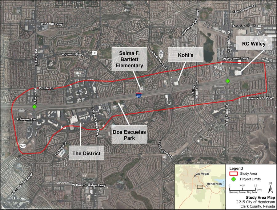 <em>The 215 from Pecos Road to Stephanie Street will be seeing a lot more changes as construction is due to start in the fall of 2024. (Credit: City of Henderson)</em>