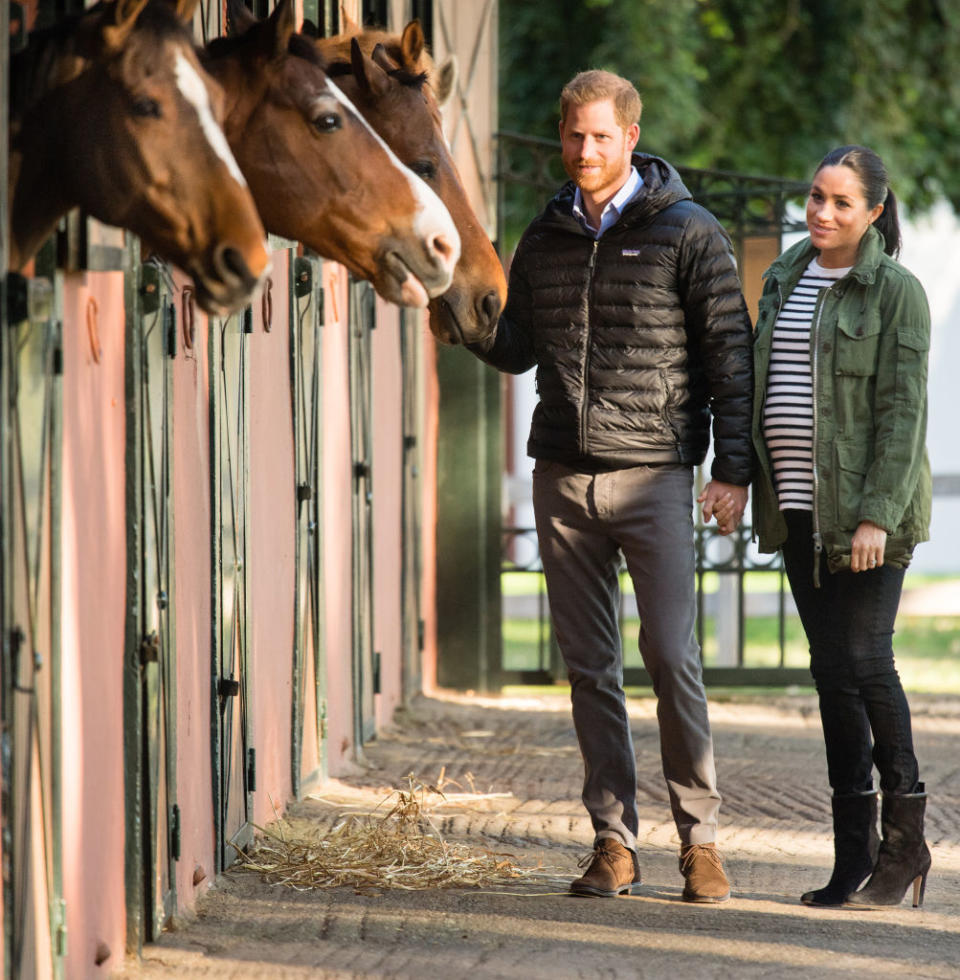 Prince Harry, Duke of Sussex and Meghan Markle, Duchess of Sussex visit the Moroccan Royal Federation of Equestrian Sports to learn more about Morocco’s developing program of supporting children with special needs on February 25, 2019 in Rabat, Morocco. (Photo: Samir Hussein/Samir Hussein/ WireImage)