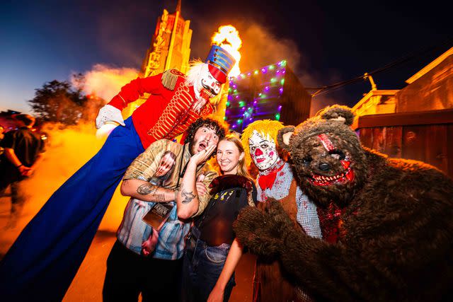 <p>Hamilton Pytluk/Universal Studios Hollywood</p> Frankie Jonas and Anna Olson at Halloween Horror Nights