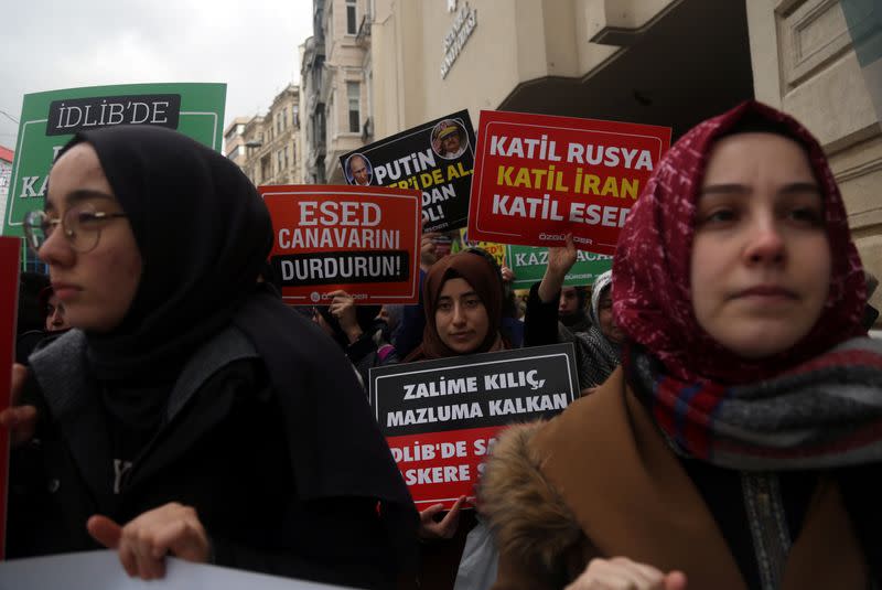 Protest against killing of Turkish soldiers in Syria's Idlib region, in Istanbul