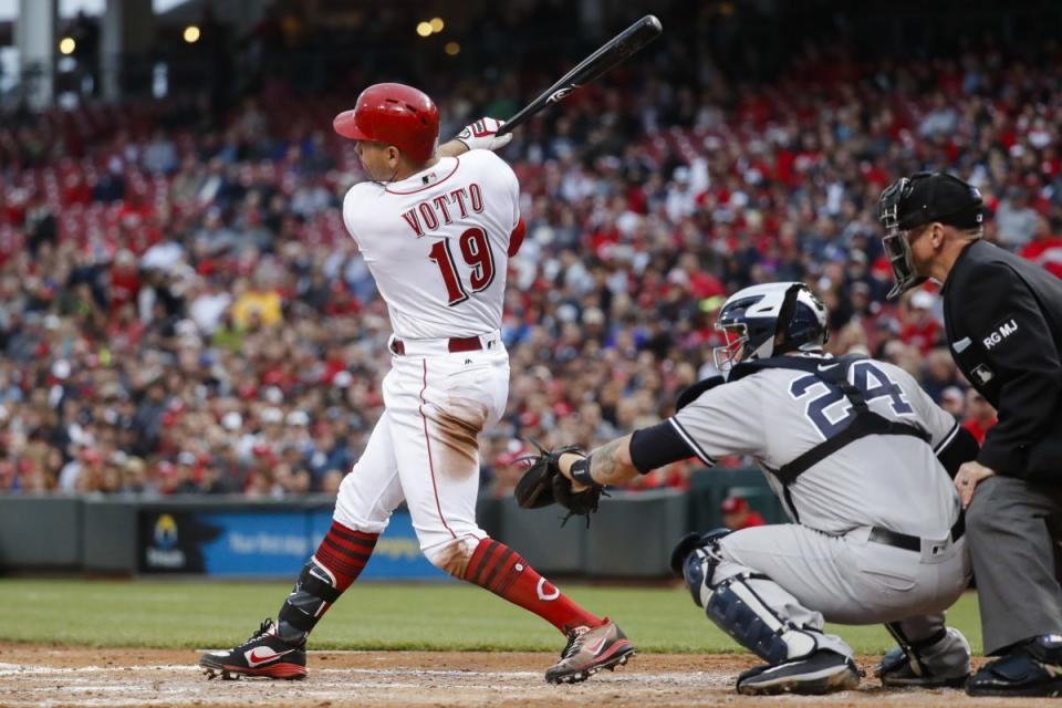 The Cincinnati Reds' Joey Votto has a great eye, but his abundance of walks comes at a price for fantasy owners. (AP Photo/John Minchillo)