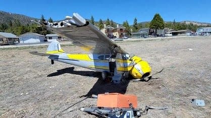 A pilot and passenger escaped with only minor injuries after a small airplane crashed upon takeoff at Big Bear Airport on Thursday, May 9, 2024.