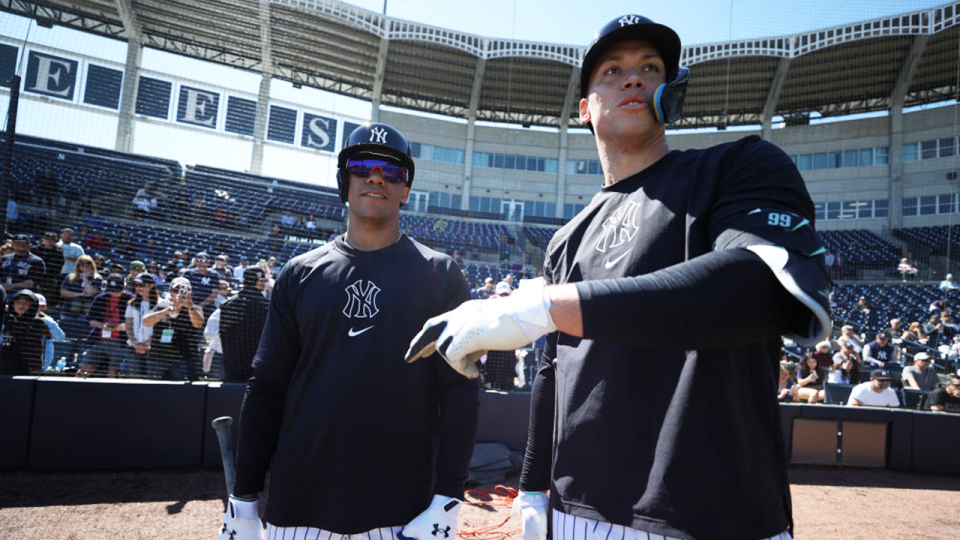 <em>Left: Juan Soto; Right: Aaron Judge. </em>Photo by New York Yankees/Getty Images.