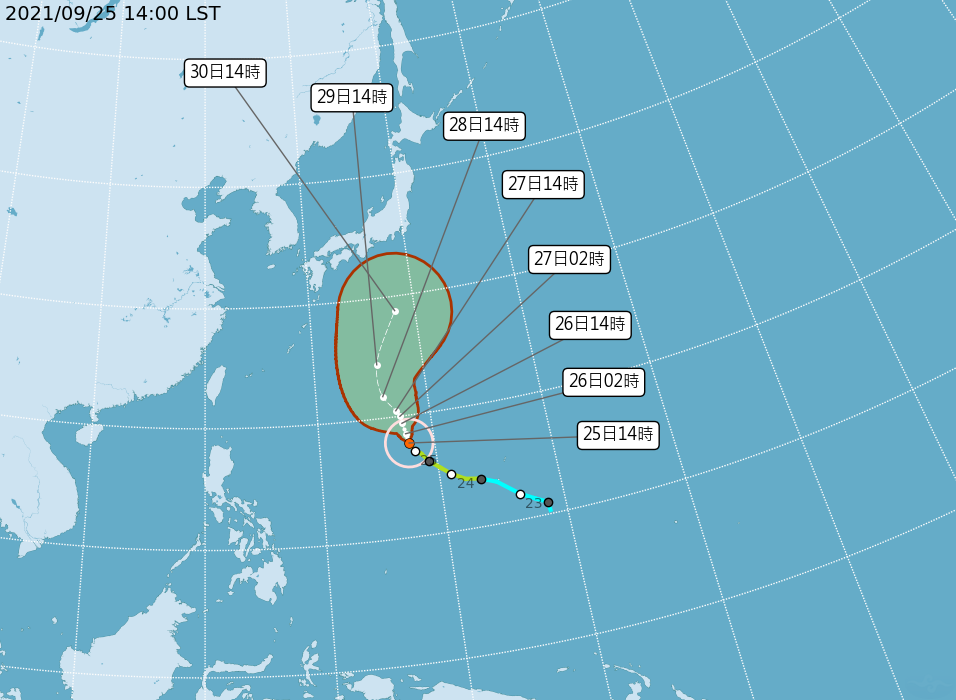 中央氣象局預測蒲公英未來路徑。（圖／中央氣象局）