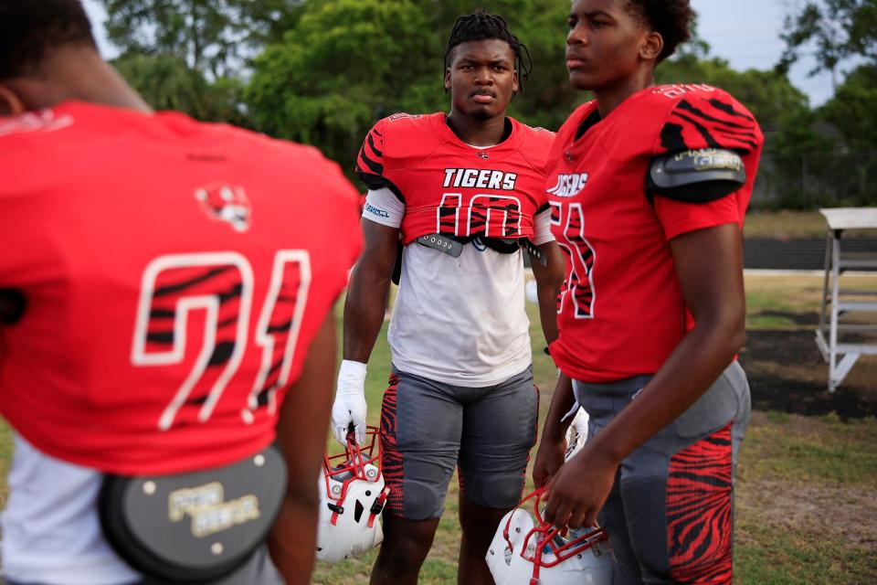 Andrew Jackson's Grayson Howard (10) looks on before a scrimmage game Friday, May 20, 2022 at Andrew Jackson High School Stadium in Jacksonville. [Corey Perrine/Florida Times-Union]