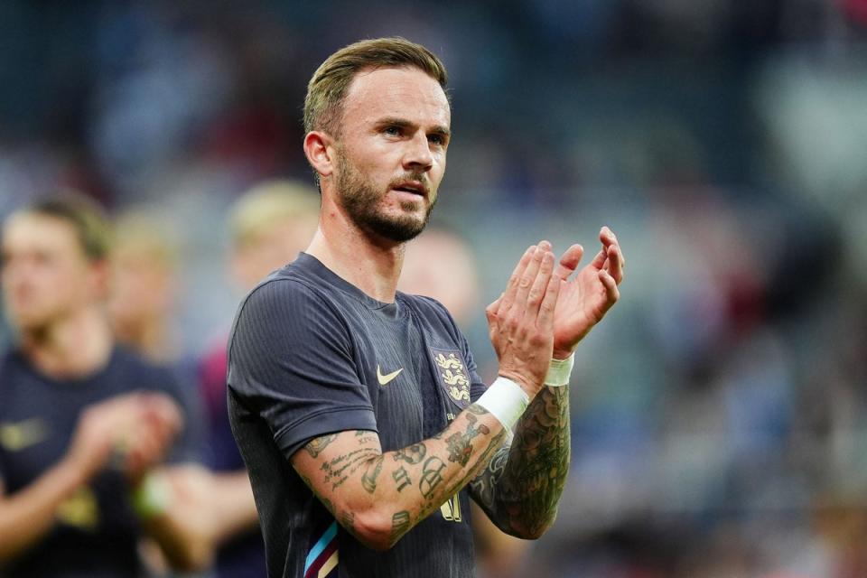 Axed: James Maddison has been cut from England’s squad for Euro 2024 (Mike Egerton/PA Wire)