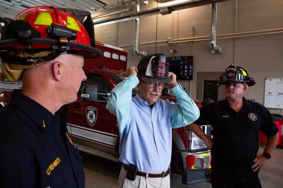Honorary member of the Newark Fire Department, Pat Guanciale spends time with firefighters at Station 5, celebrating his 70th birthday two years ago.