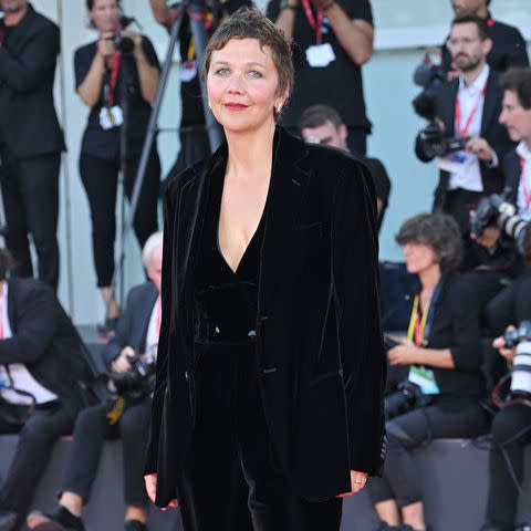 <p>Kristy Sparow/FilmMagic</p> Maggie Gyllenhaal attends a red carpet ahead of the closing ceremony at the 80th Venice International Film Festival on September 09, 2023 in Venice, Italy