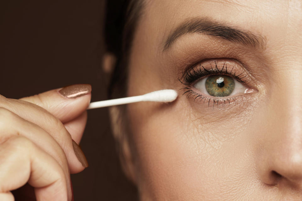 Mature woman close up of eyelids