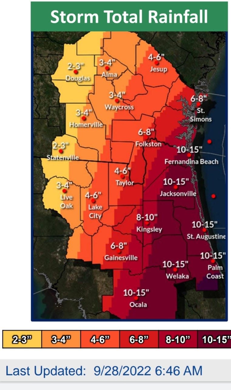 The National Weather Service in Jacksonville has release a rainfall prediction graphic for north Florida.