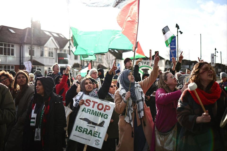 Demonstrators outside Twickenham on Monday (AFP via Getty Images)