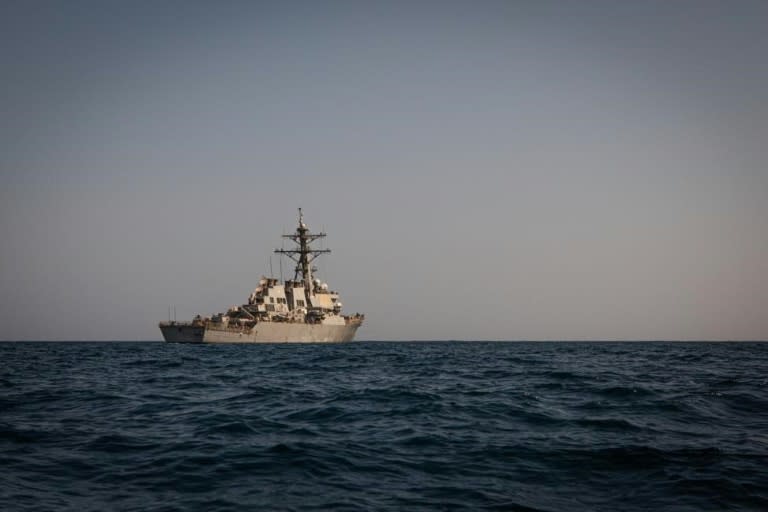 In this image obtained from the US Department of Defense, the Arleigh Burke-class guided-missile destroyer USS Carney in the Middle East region, on December 6, 2023 (Aaron Lau)