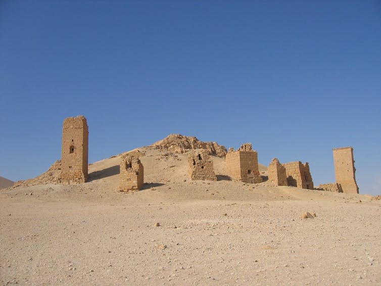 <span class="caption">Tower Tombs in a Palmyrene necropolis, Syria, destroyed by Islamic State in 2015.</span> <span class="attribution"><span class="source">Unknown</span>, <a class="link " href="http://creativecommons.org/licenses/by-sa/4.0/" rel="nofollow noopener" target="_blank" data-ylk="slk:CC BY-SA;elm:context_link;itc:0;sec:content-canvas">CC BY-SA</a></span>