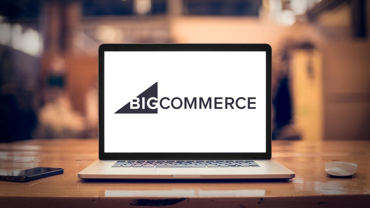  BigCommerce logo on laptop screen on a desk 