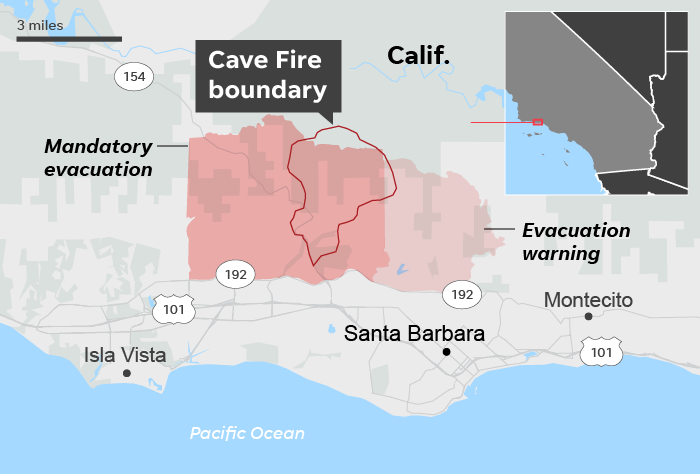 SOURCE Santa Barbara County Office of Emergency Management, as of Nov. 26;© Mapcreator.io | © OSM.org