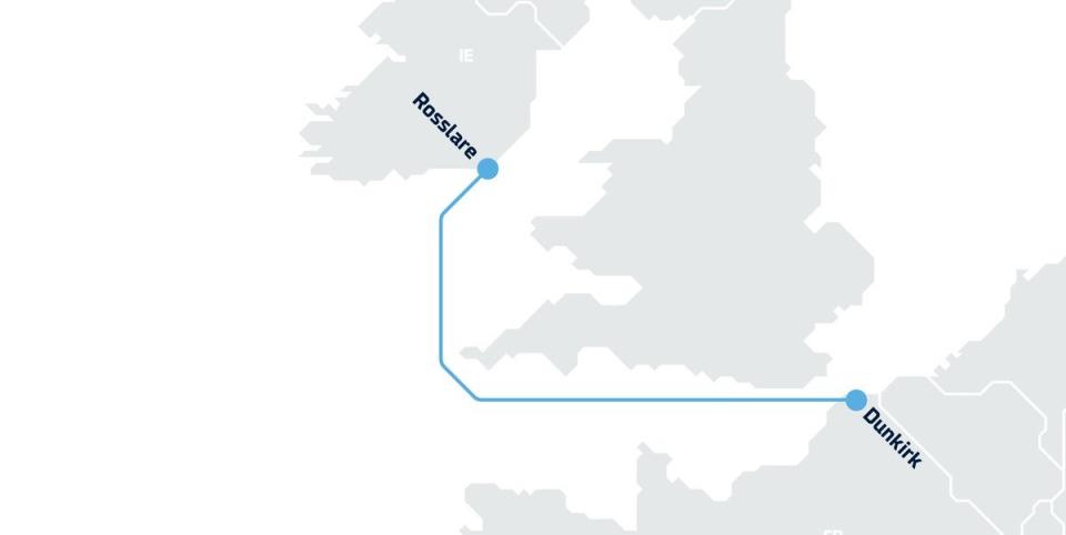 The map shows the new route that Danish shipping and logistics company DFDS will start operating between Ireland and France on 2 January 2020 (DFDS/Twitter)