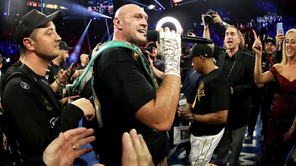 Seen here, Tyson Fury speaks after his impressive 7th round TKO win over Deontay Wilder.