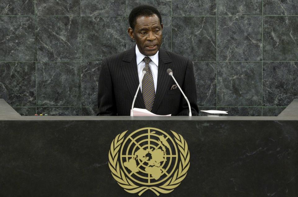 Teodoro Obiang Nguema Mbasogo, the President of Equatorial Guinea, addresses the 68th United Nations General Assembly at U.N. headquarters in New York