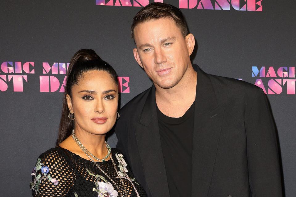 Salma Hayek and Channing Tatum attend the "Magic Mike's Last Dance" World Premiere on January 25, 2023 in Miami Beach, Florida.