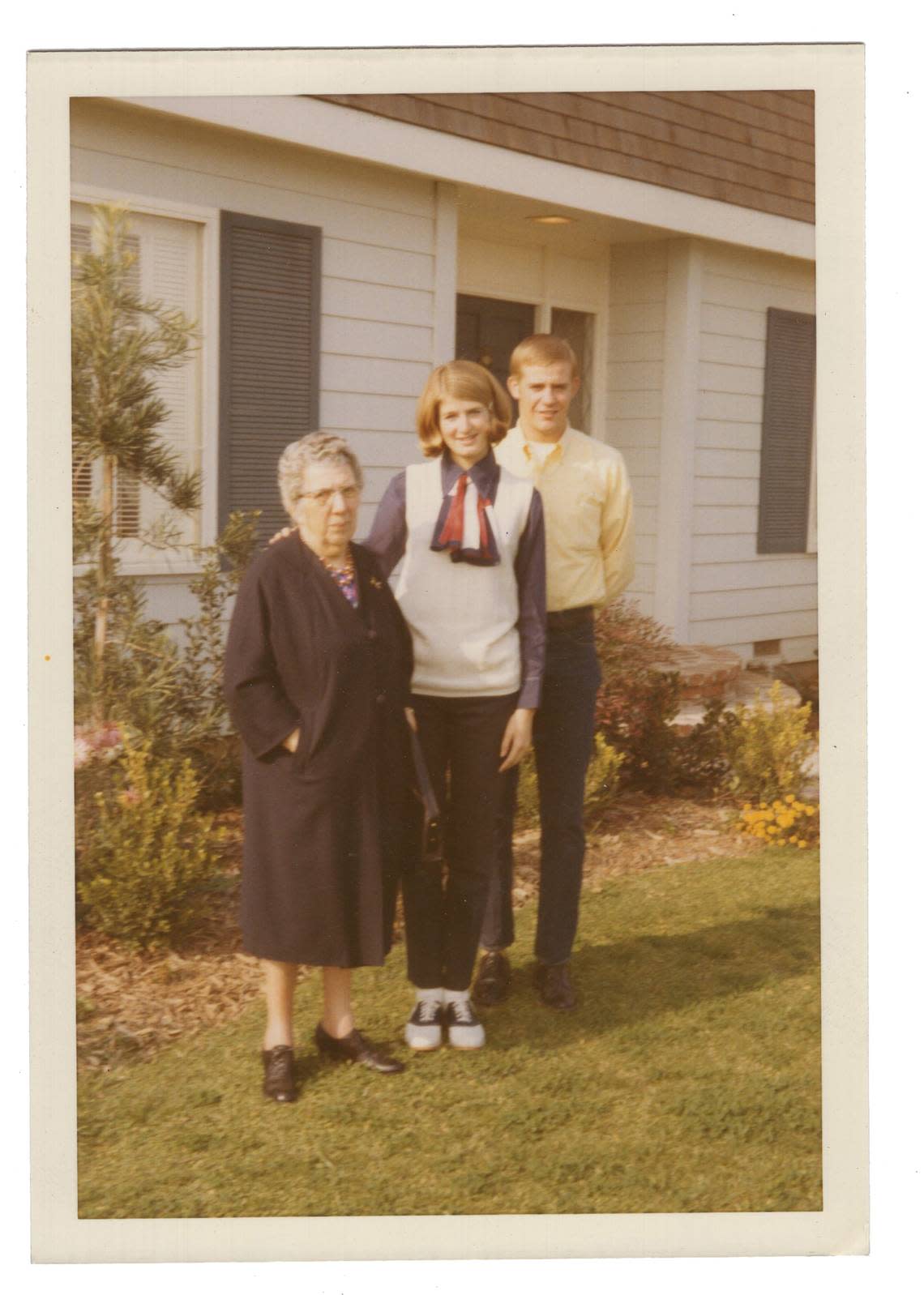Ethel Staples, left, and her granddaughter Nancy Staples, center, whose married surname is Barr, in November 1970. On the back of the photograph, Ethel had written, “I’m not as cross as I look.” This photograph was sold at Schiff Estate Services on a Del Paso Boulevard in Sacramento in December.