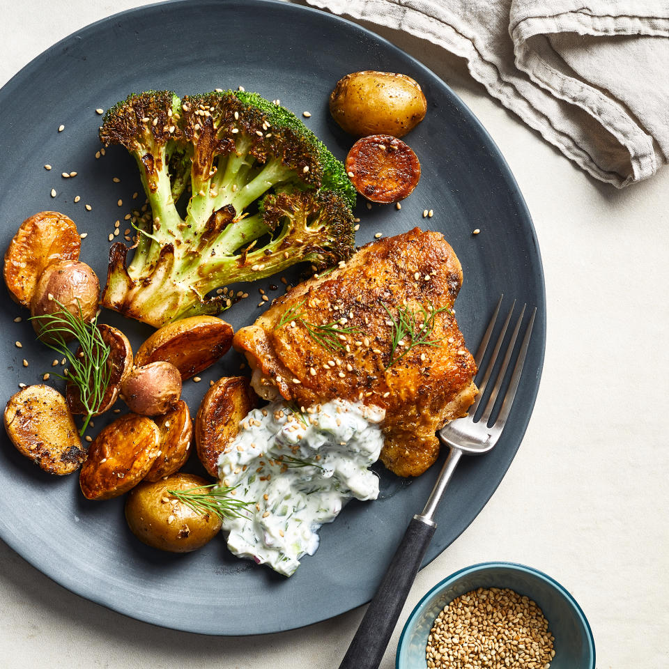 Roast Za'atar Chicken Thighs with Broccoli & Potatoes