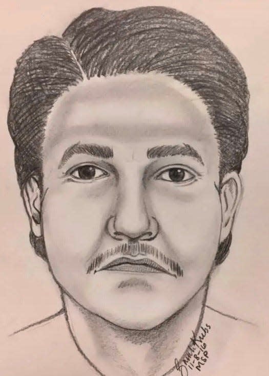 A sketch of the unidentified victim, who was described as a light-skinned white or Hispanic man between 20 and 40 years old who authorities suspect had come from southern Texas — McAllen or Weslaco near the Mexican border — and may been named Roberto.