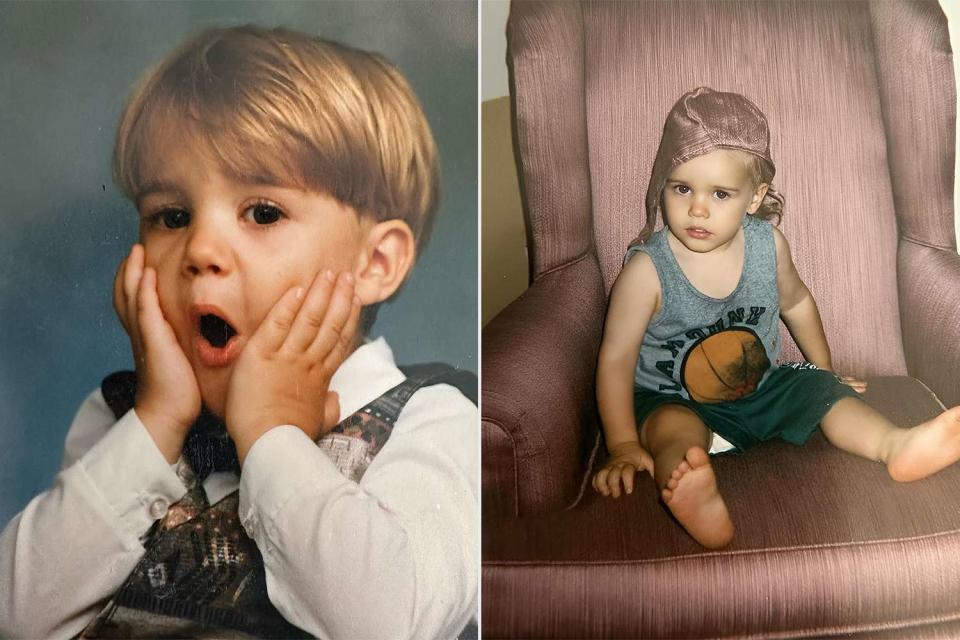 <p>Pattie Mallette/Instagram</p> Justin Bieber in throwback photos shared by his mom for his 30th birthday.