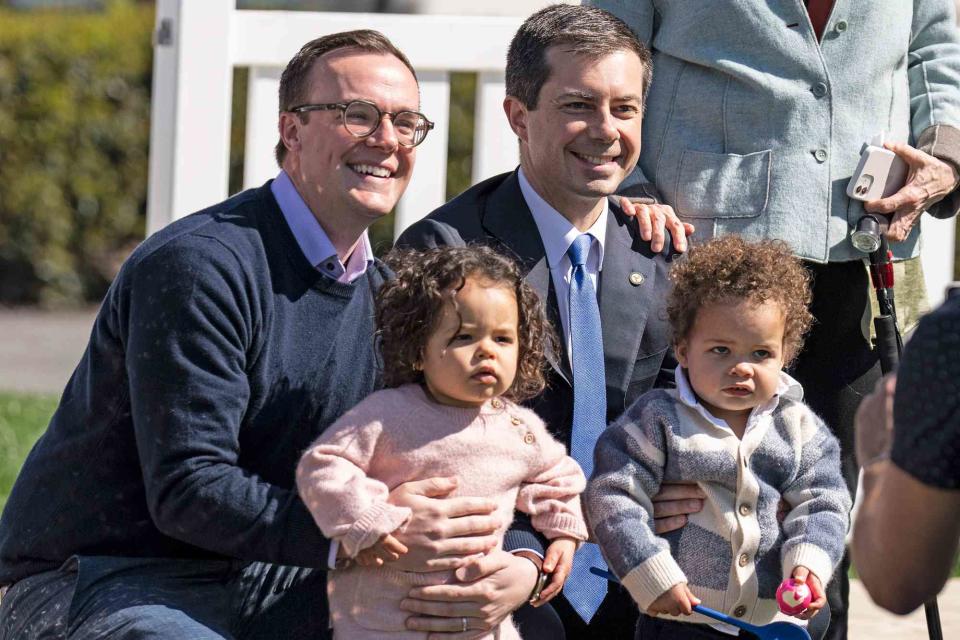 Drew Angerer/Getty Chasen and Pete Buttigieg with their twins, Gus and Penelope