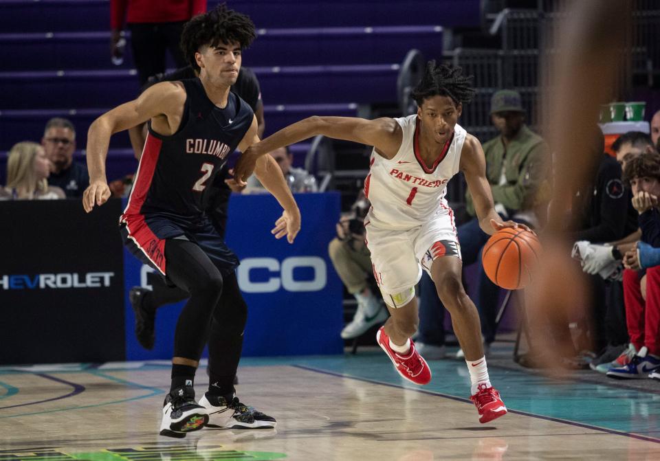 Imhotep Charter plays Columbus in the City of Palms Classic Championship game on Wednesday, Dec. 21, 2022, at Suncoast Credit Union Arena in Fort Myers.