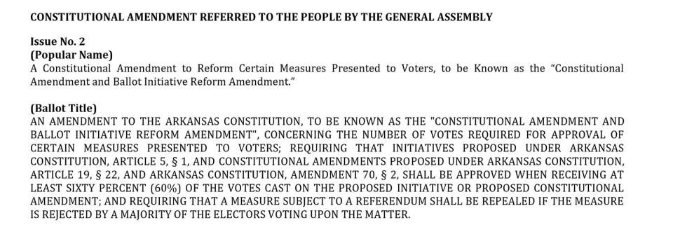 Issue No. 2 Constitutional Amendment for the state of Arkansas on the 2022 general election ballot.