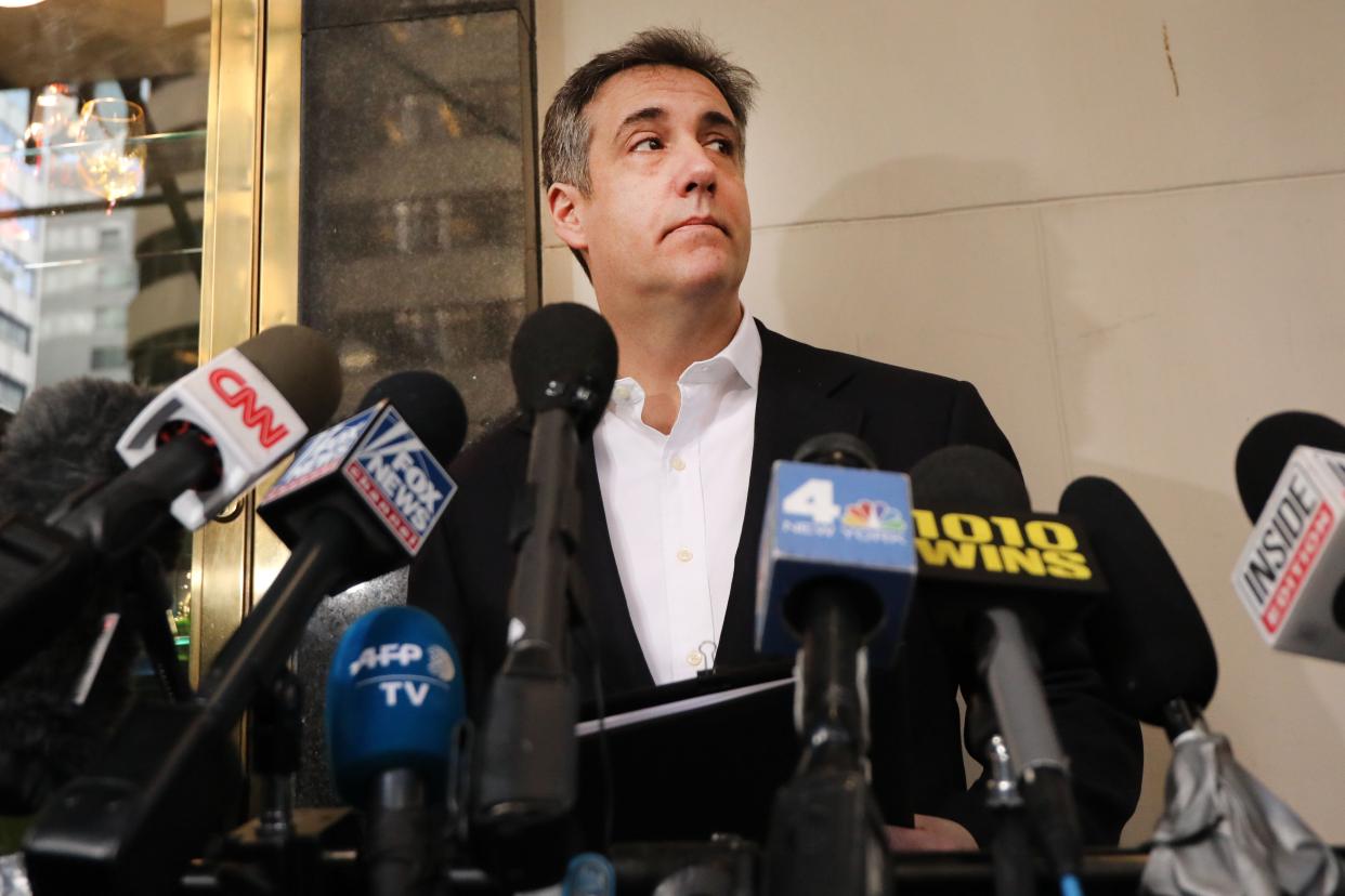 <p>NEW YORK, NEW YORK - MAY 06: Michael Cohen, the former personal attorney to President Donald Trump, speaks to the media before departing his Manhattan apartment for prison on May 06, 2019 in New York City. </p> (Getty Images)