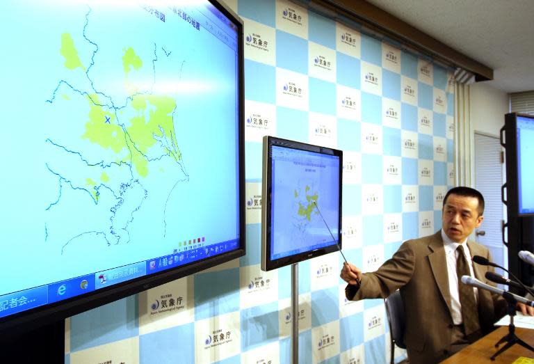 Japan Meteorological Agency officer Yohei Hsegawa speaks during a press conference at the agency headquarters in Tokyo on May 25, 2015